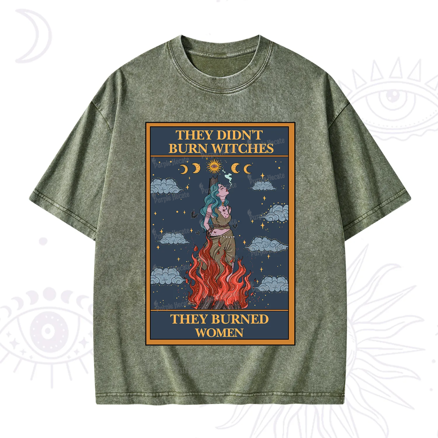 Purplehecate The They Didn't Burn Witches They Burned Women Oracle Card Washed T-Shirt