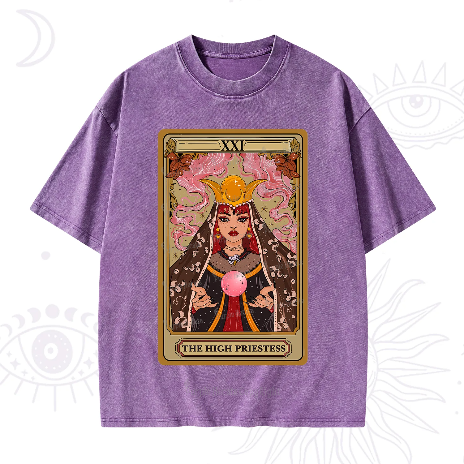 Purplehecate The High Priestess Prophecy Tarot Washed T-Shirt