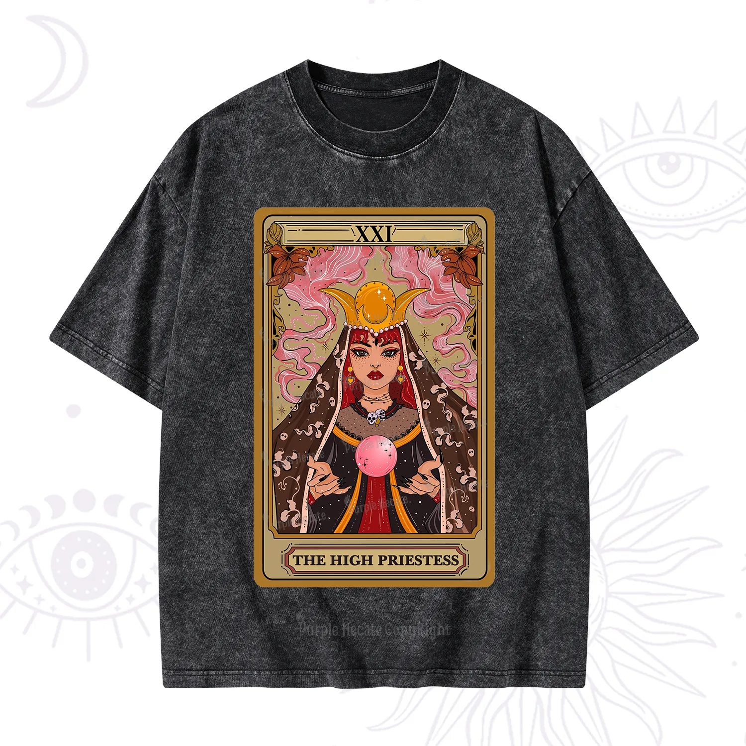 Purplehecate The High Priestess Prophecy Tarot Washed T-Shirt