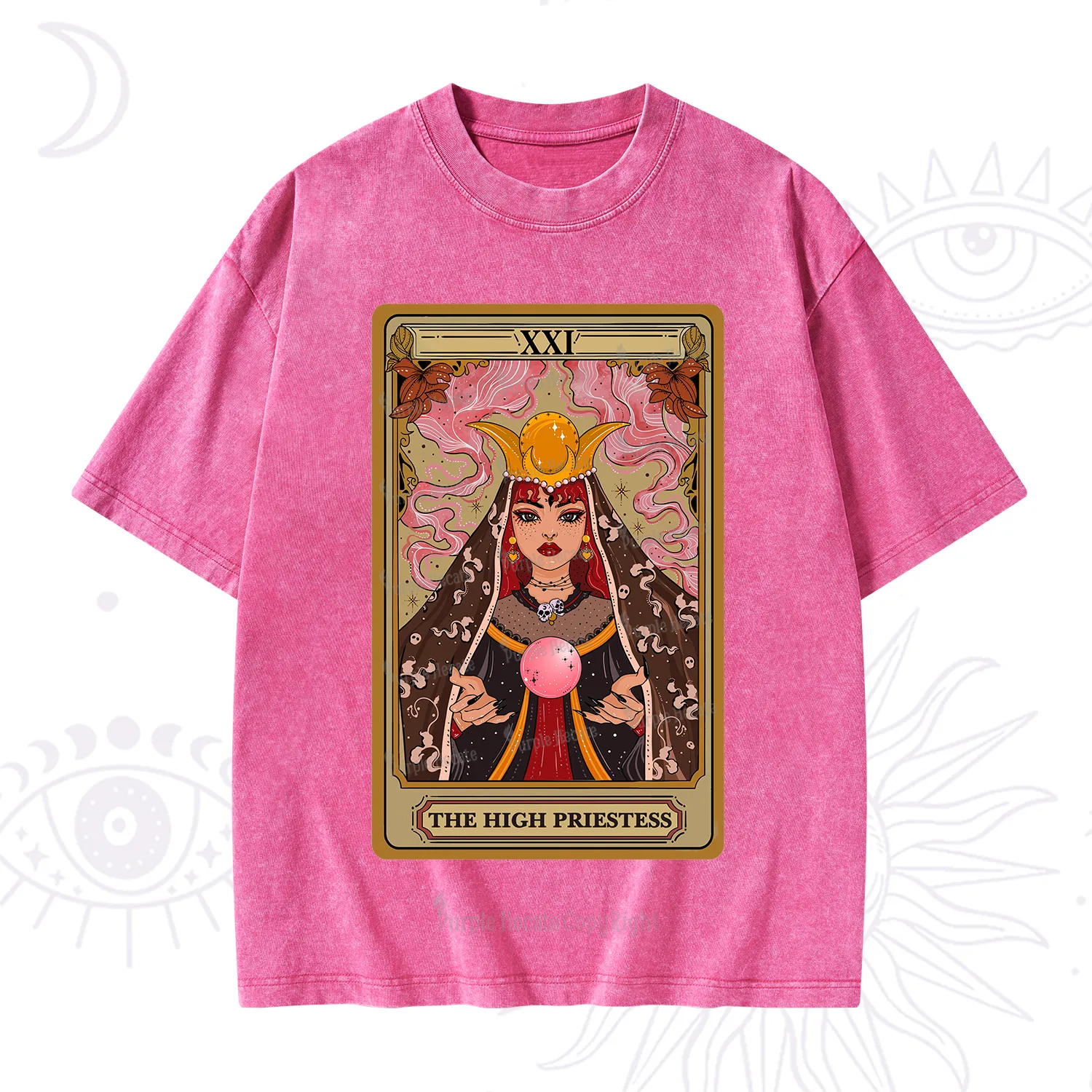 Purplehecate The High Priestess Prophecy Tarot Washed T-Shirt