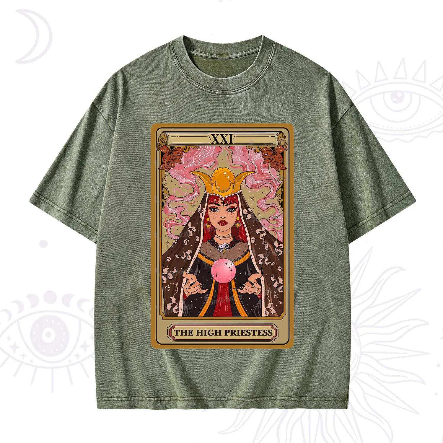 Purplehecate The High Priestess Prophecy Tarot Washed T-Shirt
