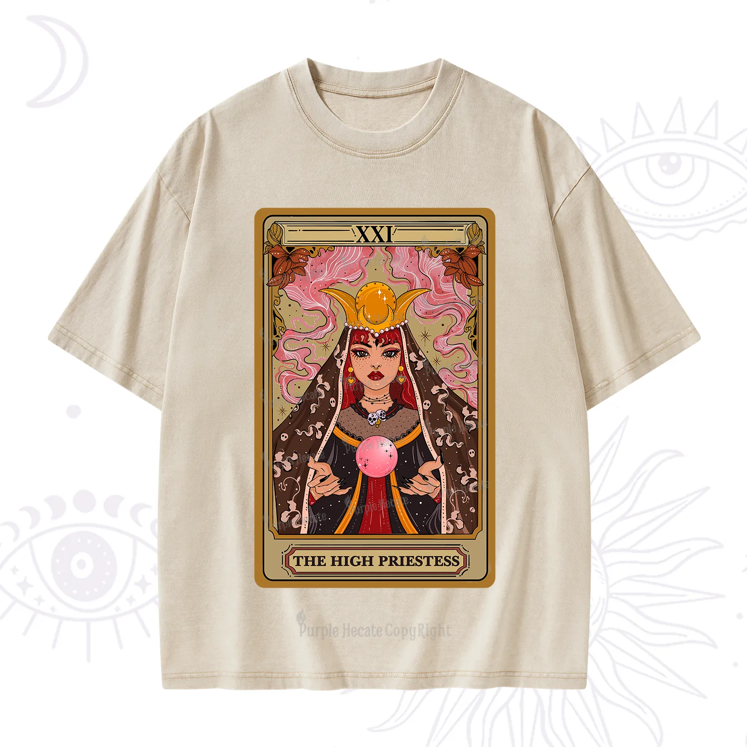 Purplehecate The High Priestess Prophecy Tarot Washed T-Shirt