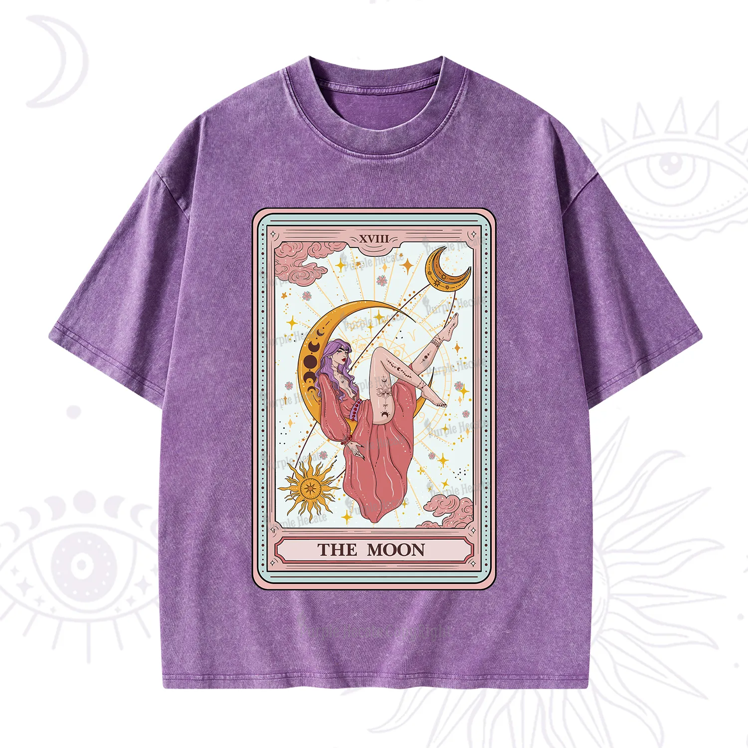Purplehecate The Moon Tarot Washed T-Shirt