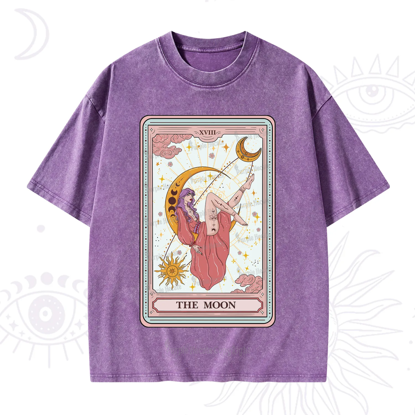 Purplehecate The Moon Tarot Washed T-Shirt