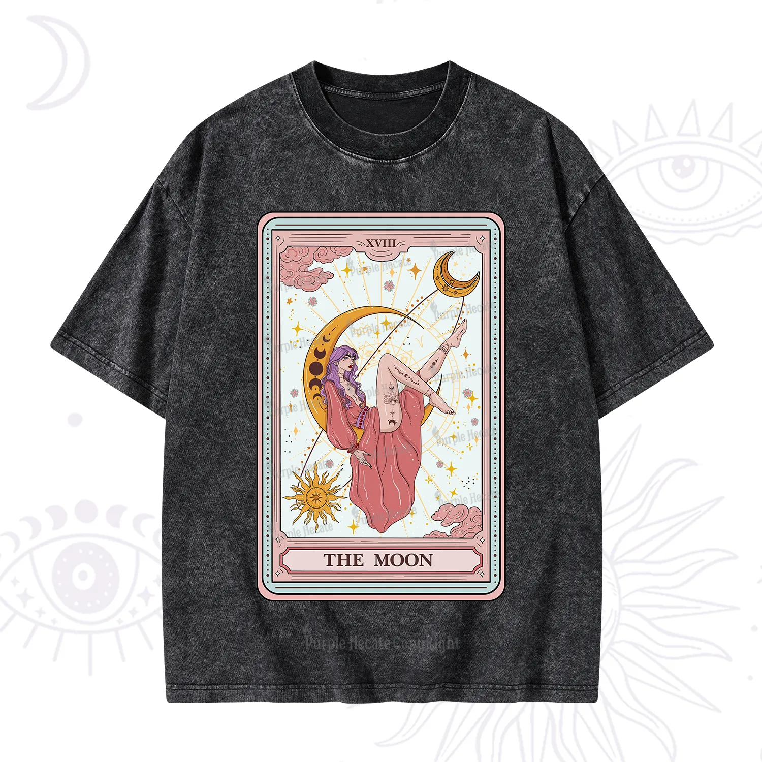 Purplehecate The Moon Tarot Washed T-Shirt