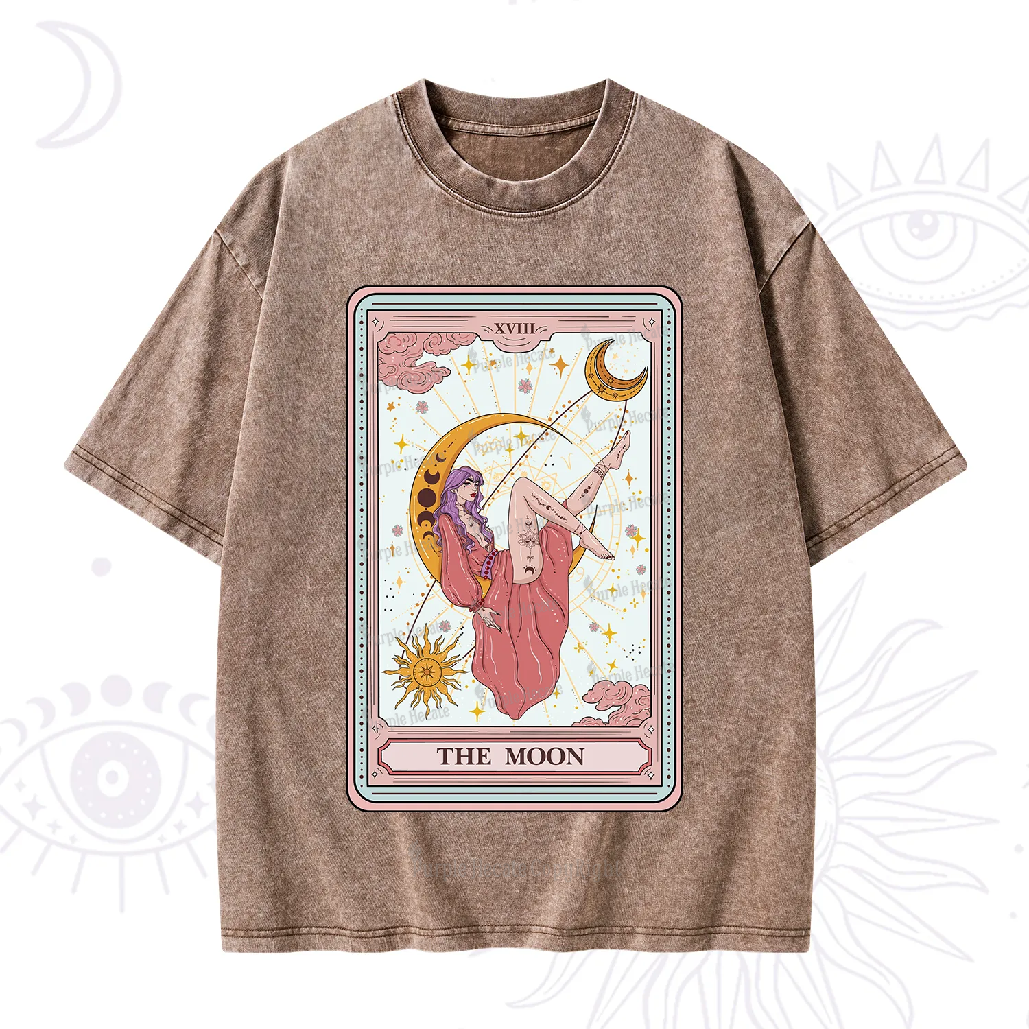 Purplehecate The Moon Tarot Washed T-Shirt