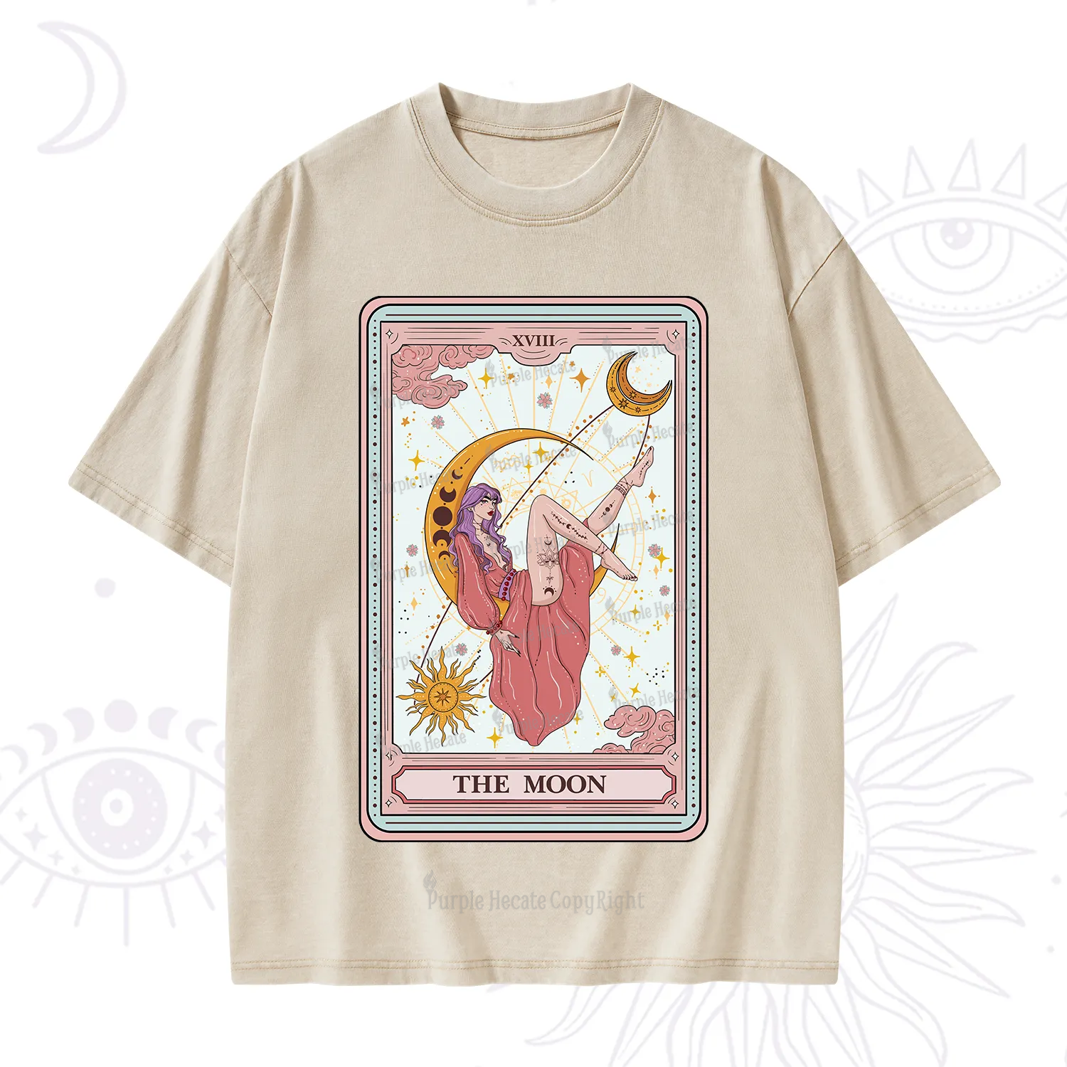Purplehecate The Moon Tarot Washed T-Shirt