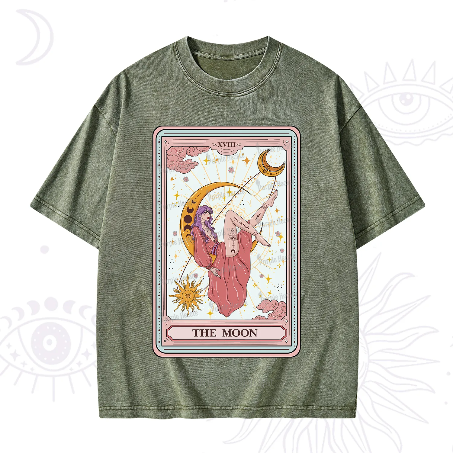 Purplehecate The Moon Tarot Washed T-Shirt