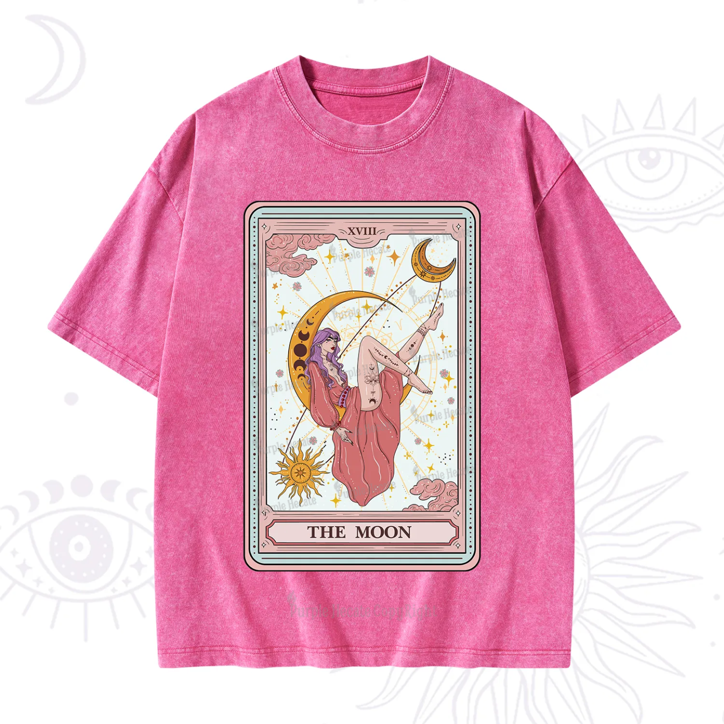 Purplehecate The Moon Tarot Washed T-Shirt
