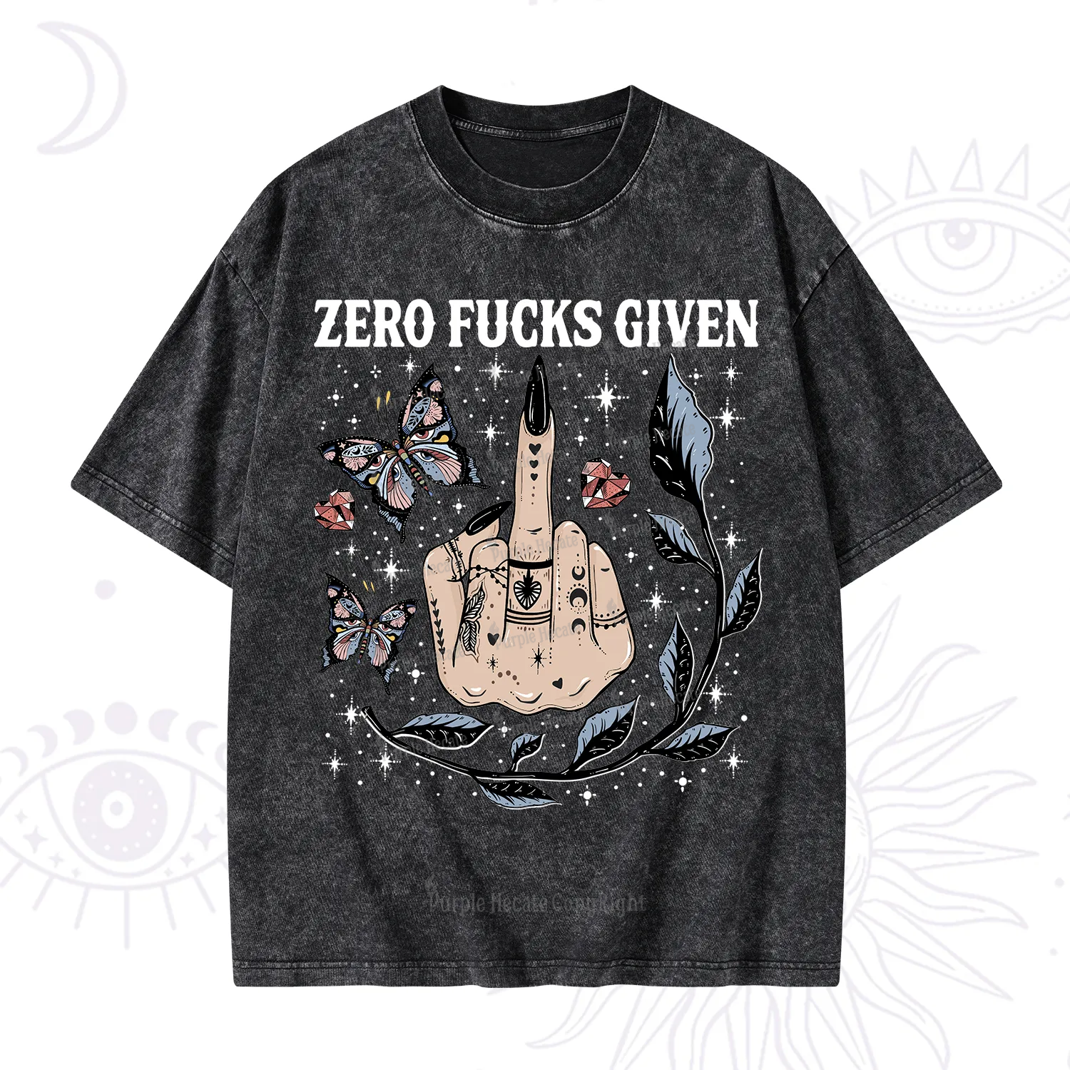 Purplehecate Zero Fucks Given Washed T-Shirt