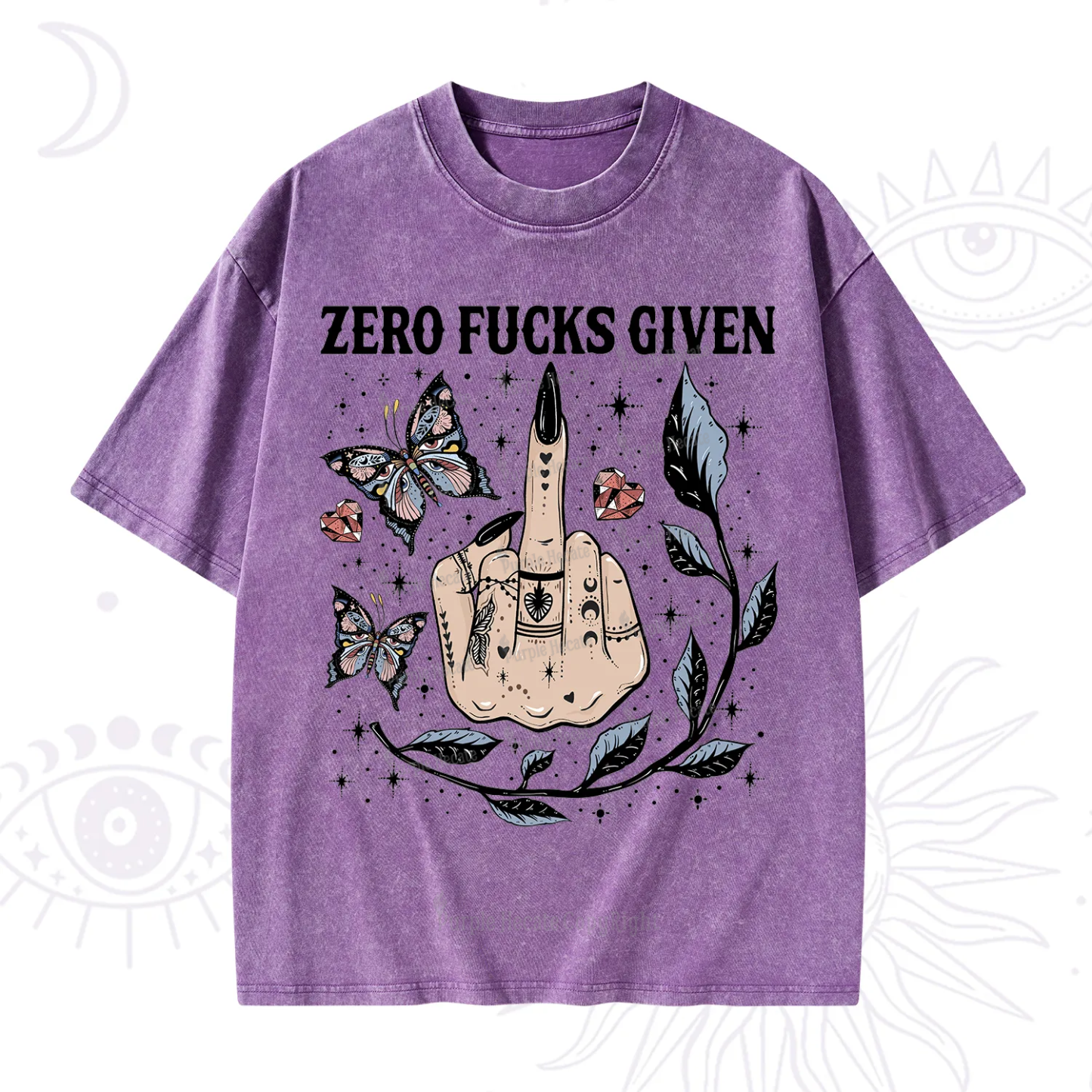 Purplehecate Zero Fucks Given Washed T-Shirt