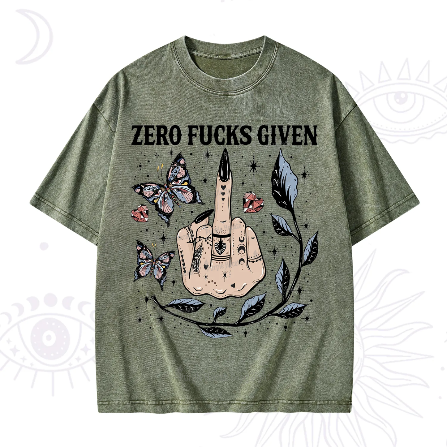 Purplehecate Zero Fucks Given Washed T-Shirt