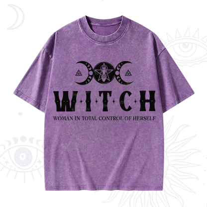 Purplehecate Hecate Woman in Total Control of Herself Washed T-Shirt