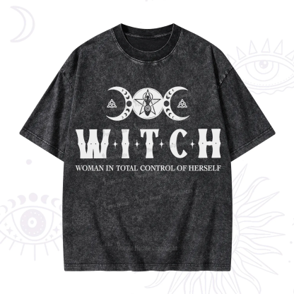 Purplehecate Hecate Woman in Total Control of Herself Washed T-Shirt