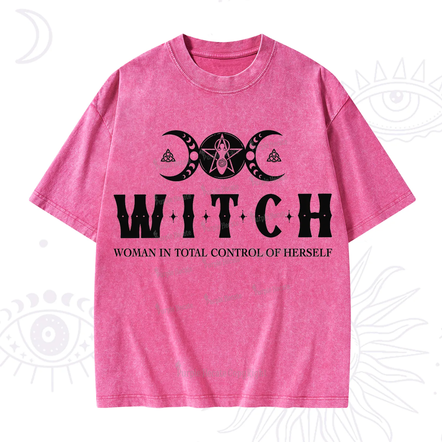 Purplehecate Hecate Woman in Total Control of Herself Washed T-Shirt