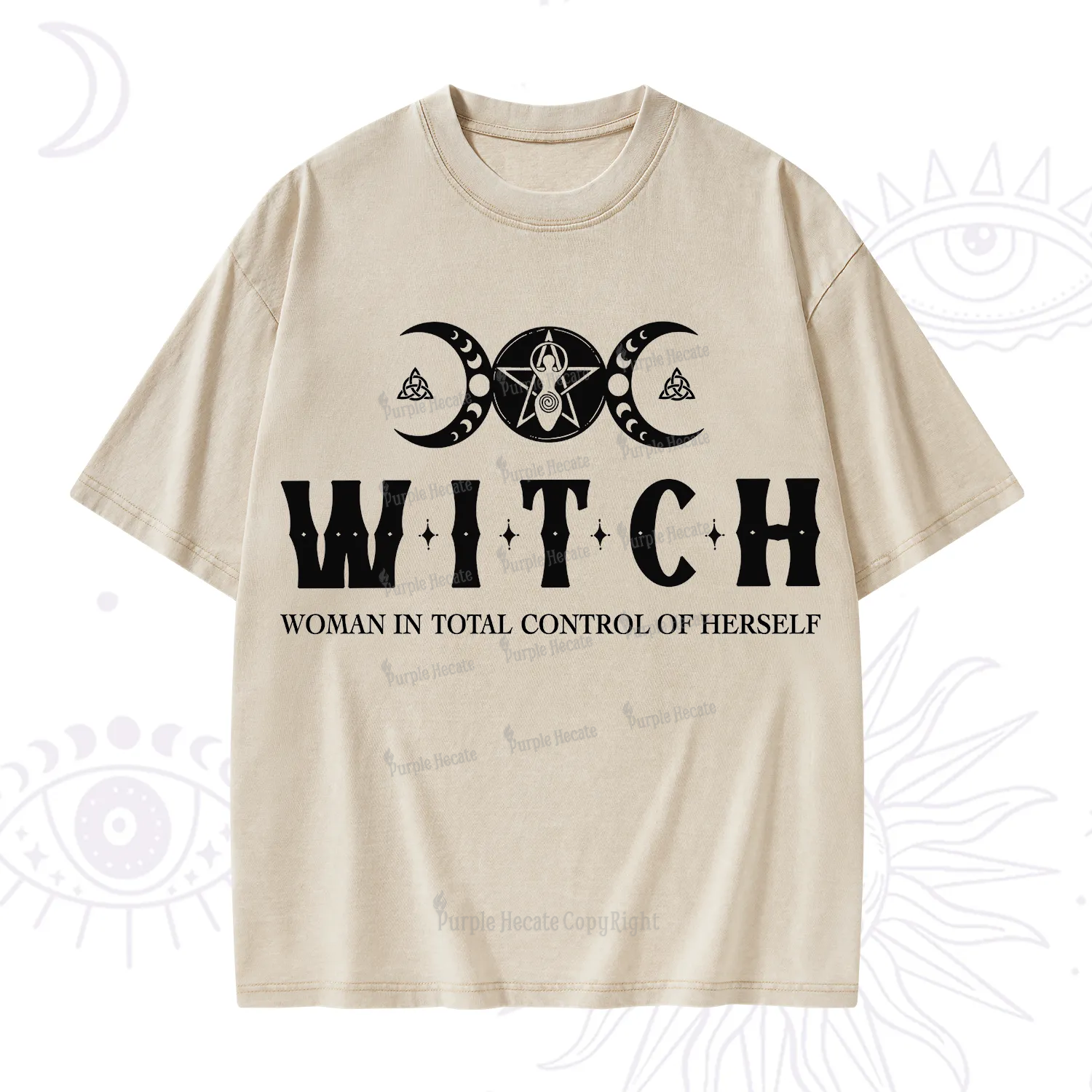 Purplehecate Hecate Woman in Total Control of Herself Washed T-Shirt