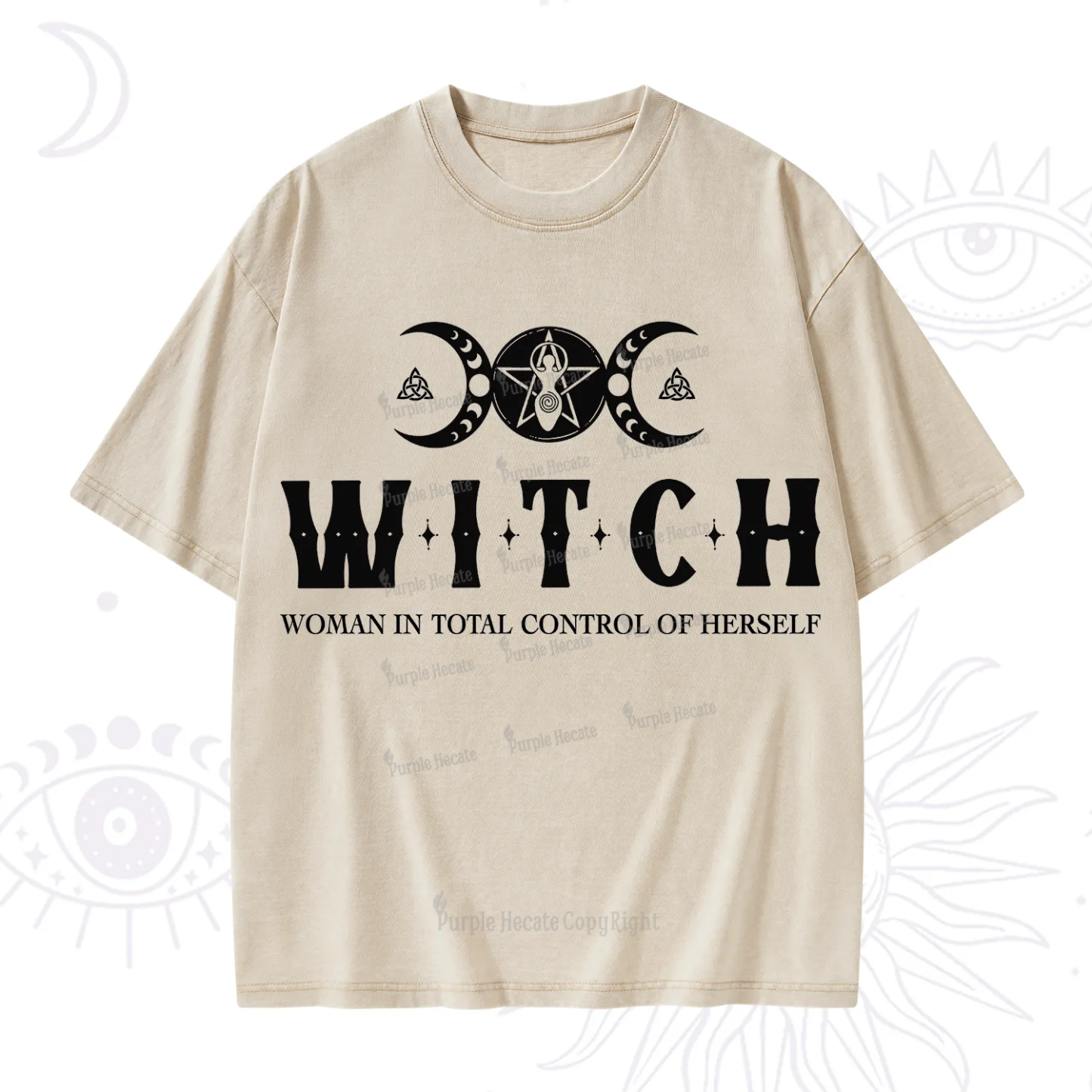 Purplehecate Hecate Woman in Total Control of Herself Washed T-Shirt