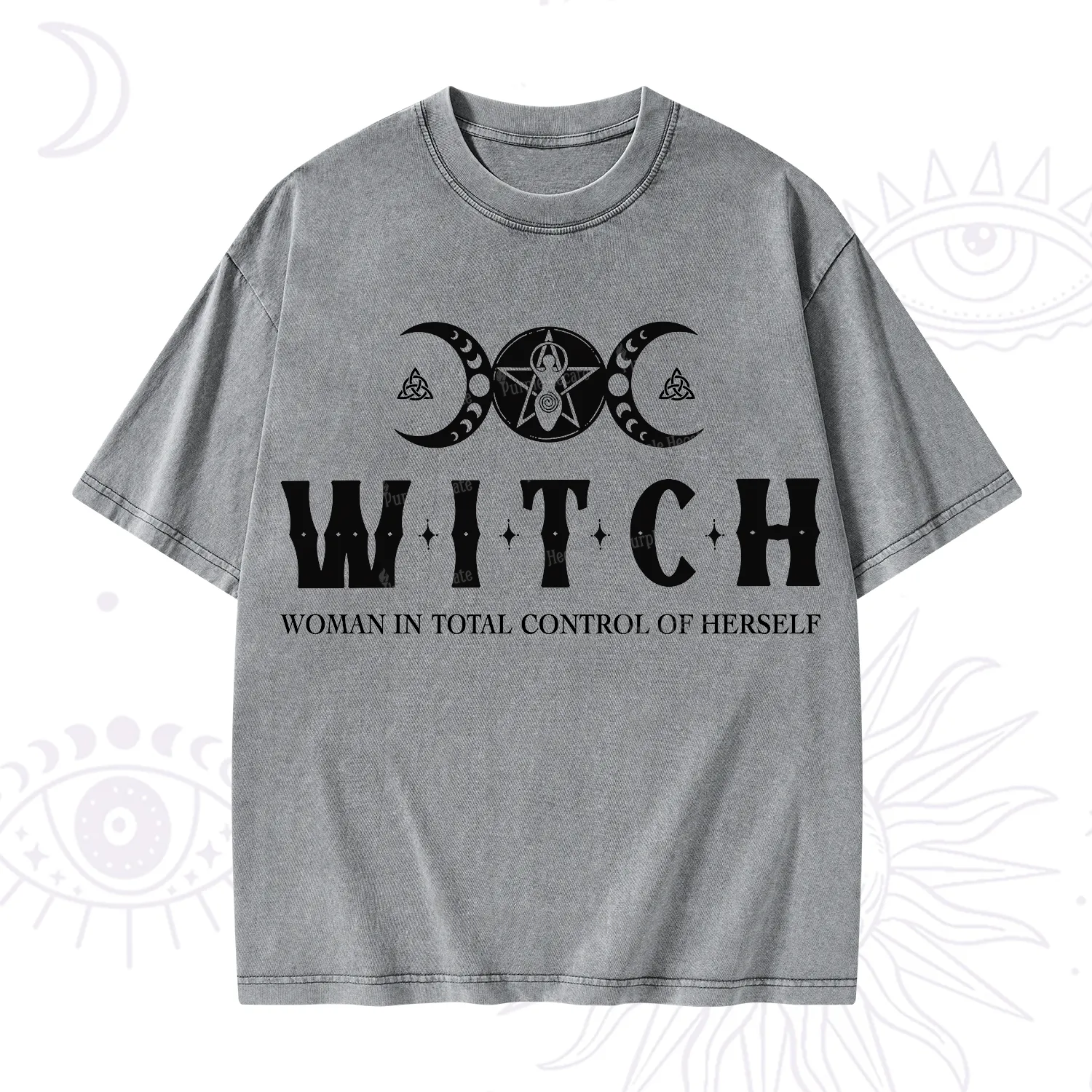 Purplehecate Hecate Woman in Total Control of Herself Washed T-Shirt