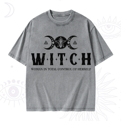 Purplehecate Hecate Woman in Total Control of Herself Washed T-Shirt