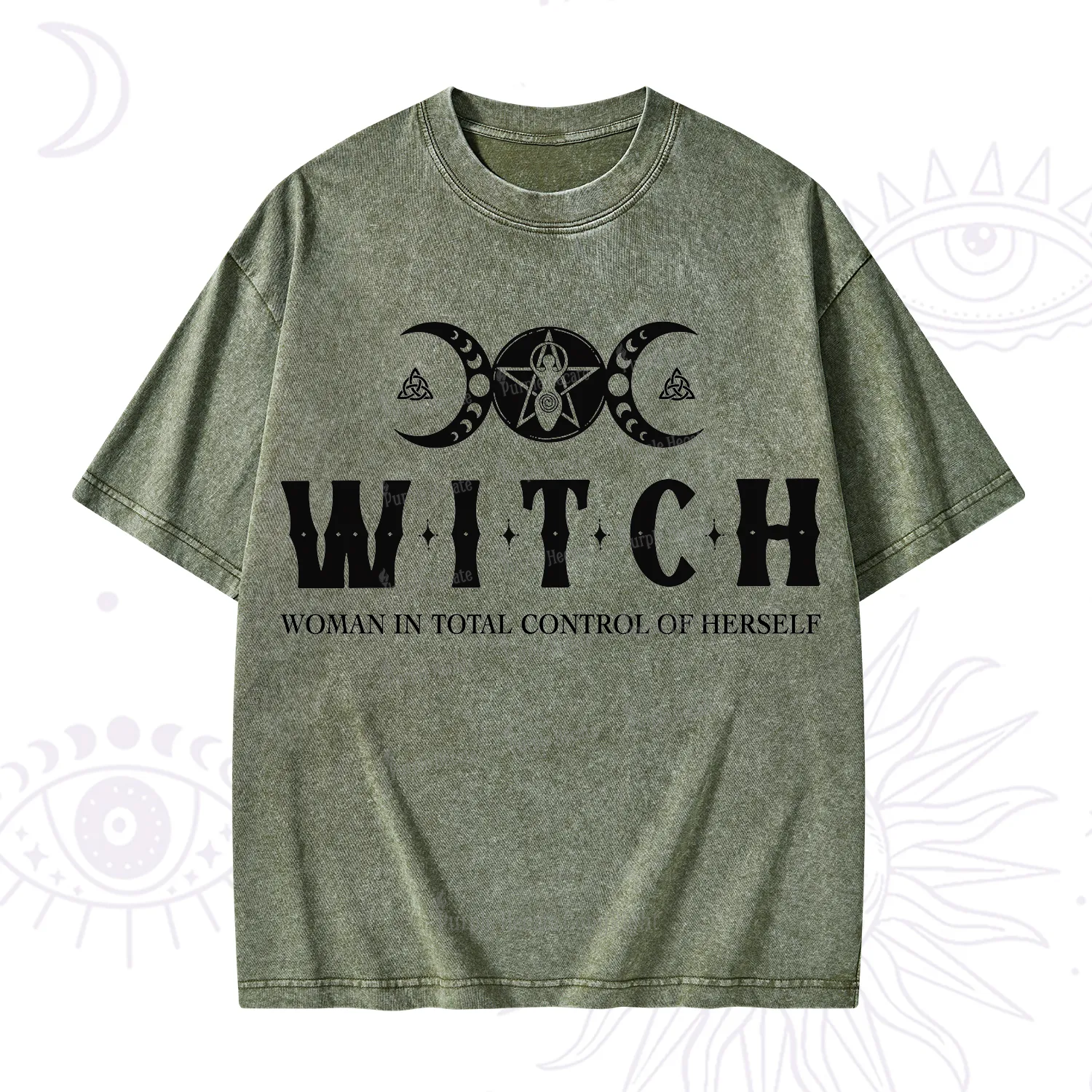 Purplehecate Hecate Woman in Total Control of Herself Washed T-Shirt
