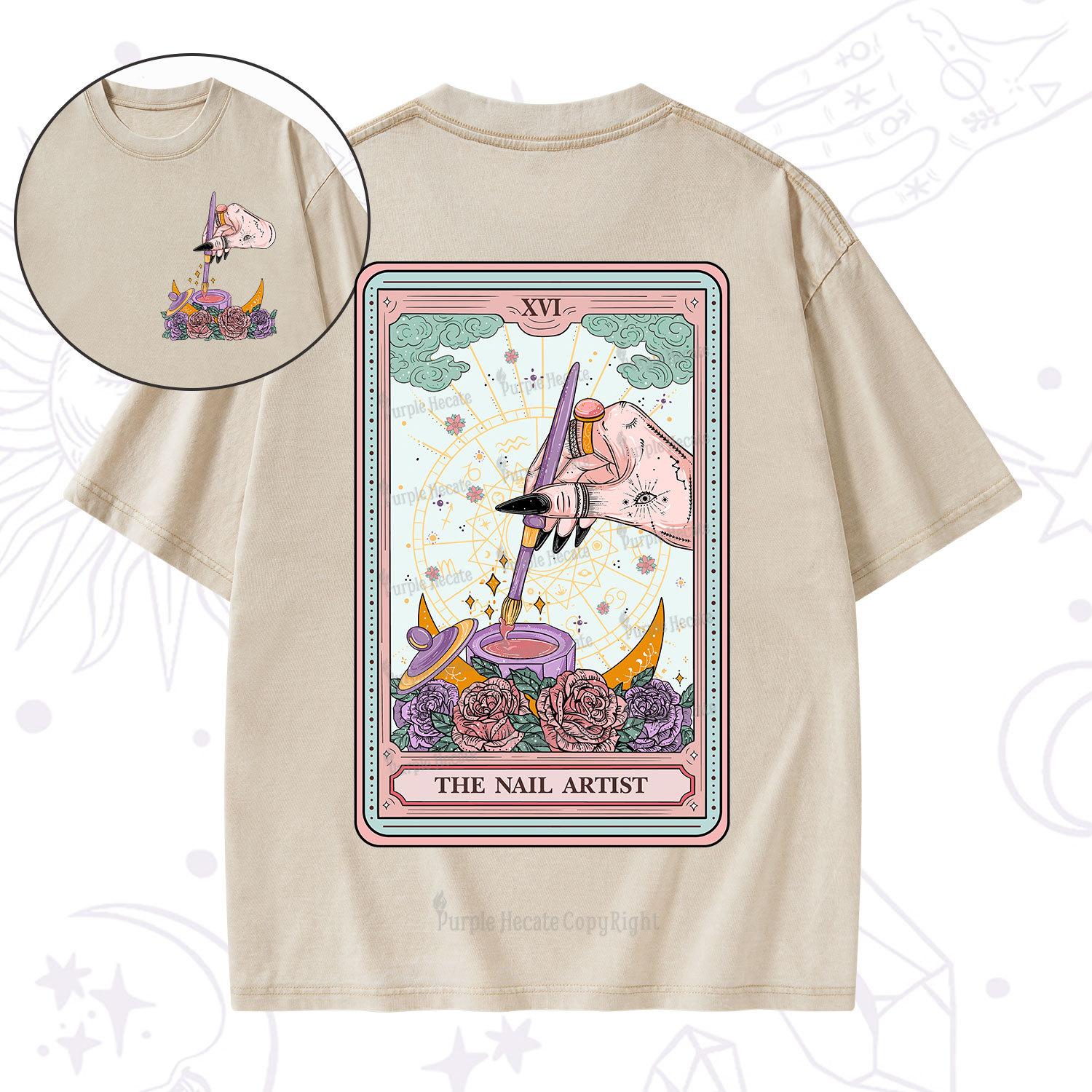 Purplehecate The Nail Artist Tarot Card Washed T-Shirt
