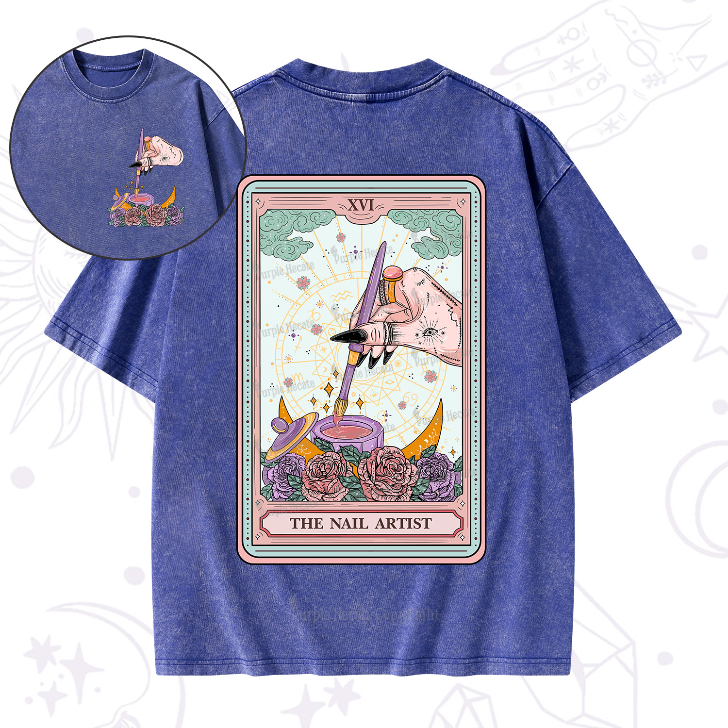 Purplehecate The Nail Artist Tarot Card Washed T-Shirt