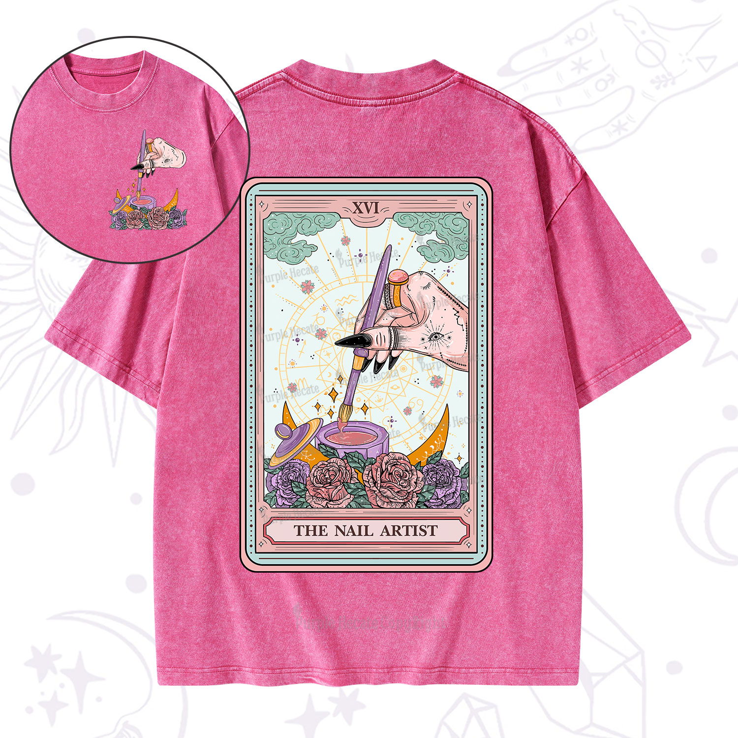 Purplehecate The Nail Artist Tarot Card Washed T-Shirt