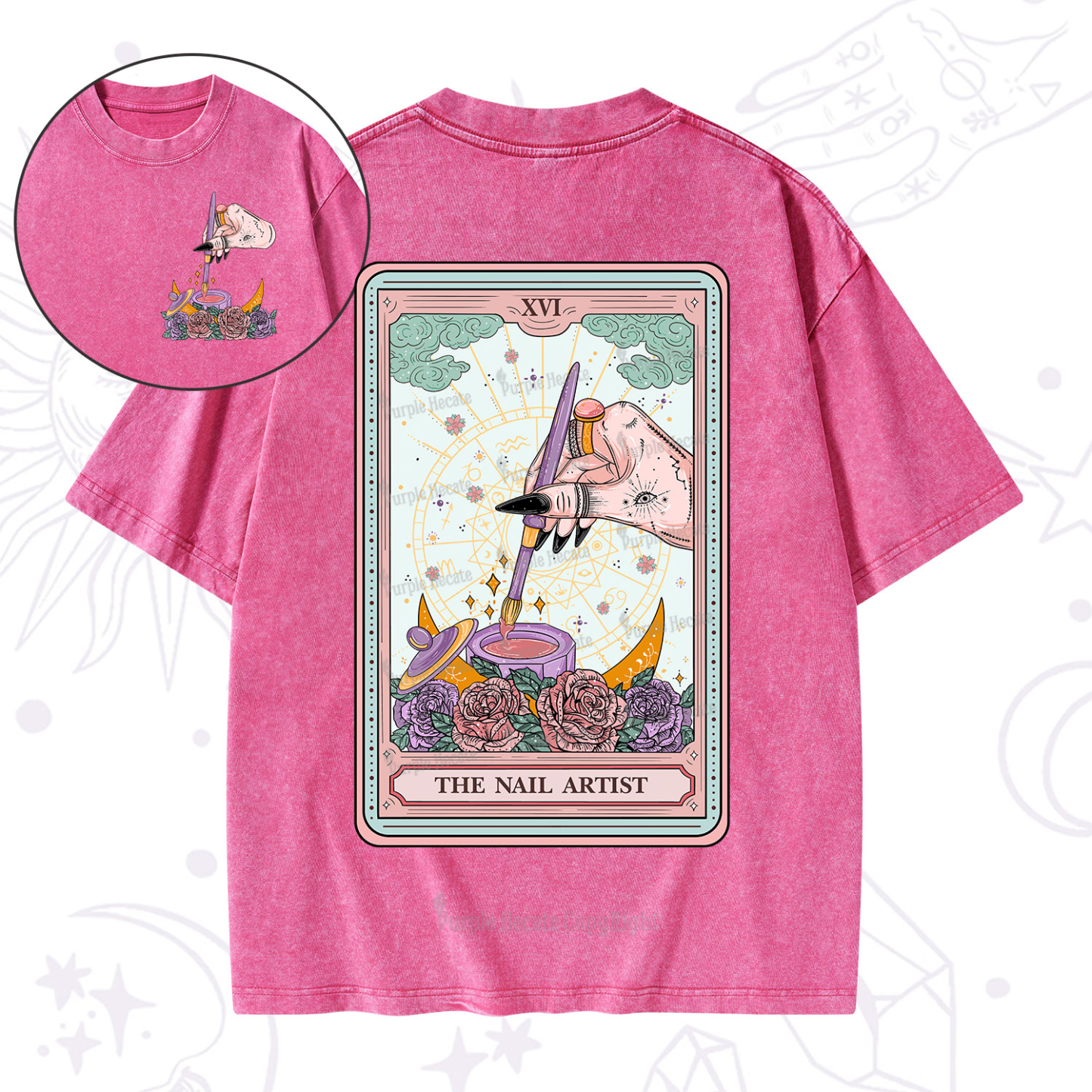 Purplehecate The Nail Artist Tarot Card Washed T-Shirt
