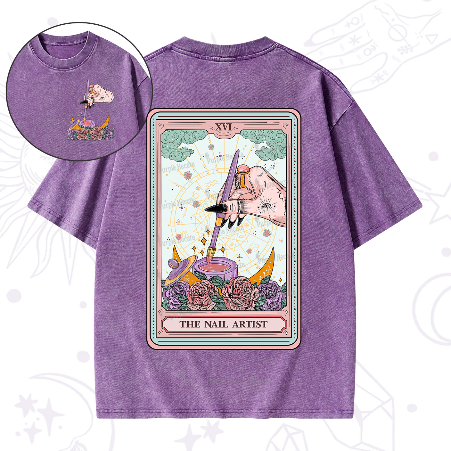 Purplehecate The Nail Artist Tarot Card Washed T-Shirt