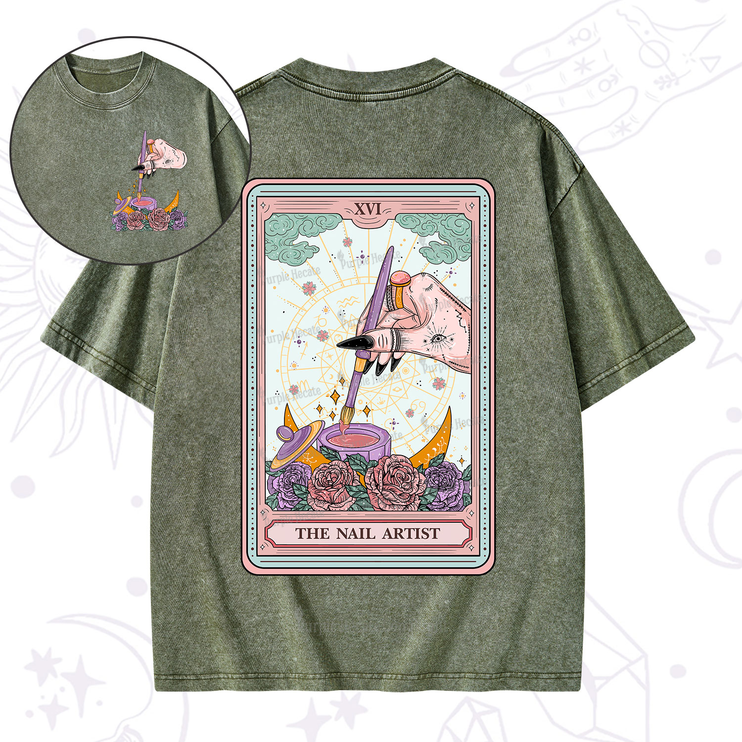 Purplehecate The Nail Artist Tarot Card Washed T-Shirt