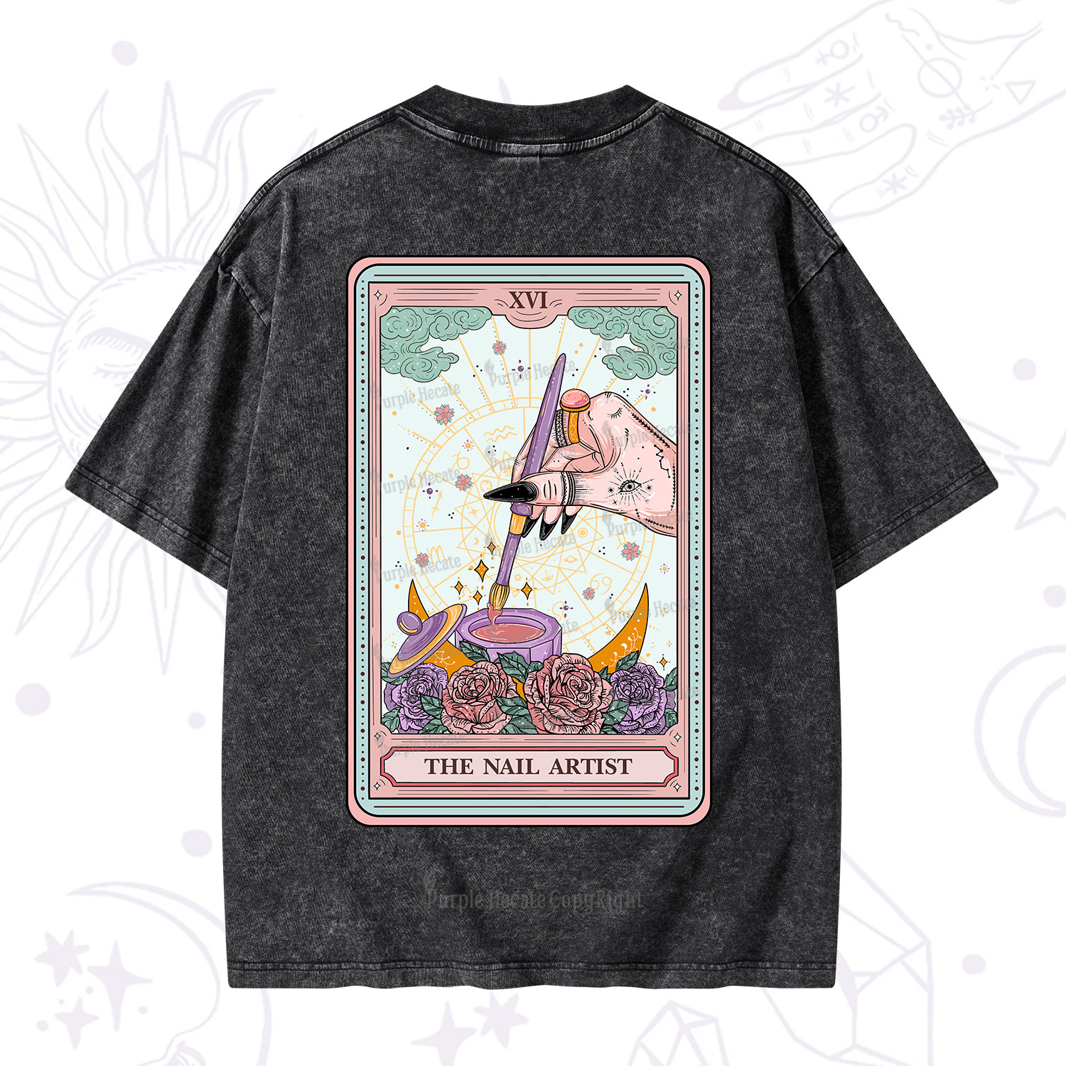 Purplehecate The Nail Artist Tarot Card Washed T-Shirt