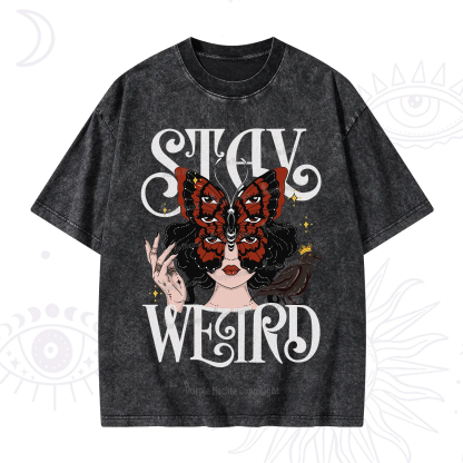 Purplehecate Stay Weird Gothic Butterfly Oracle Washed T-Shirt