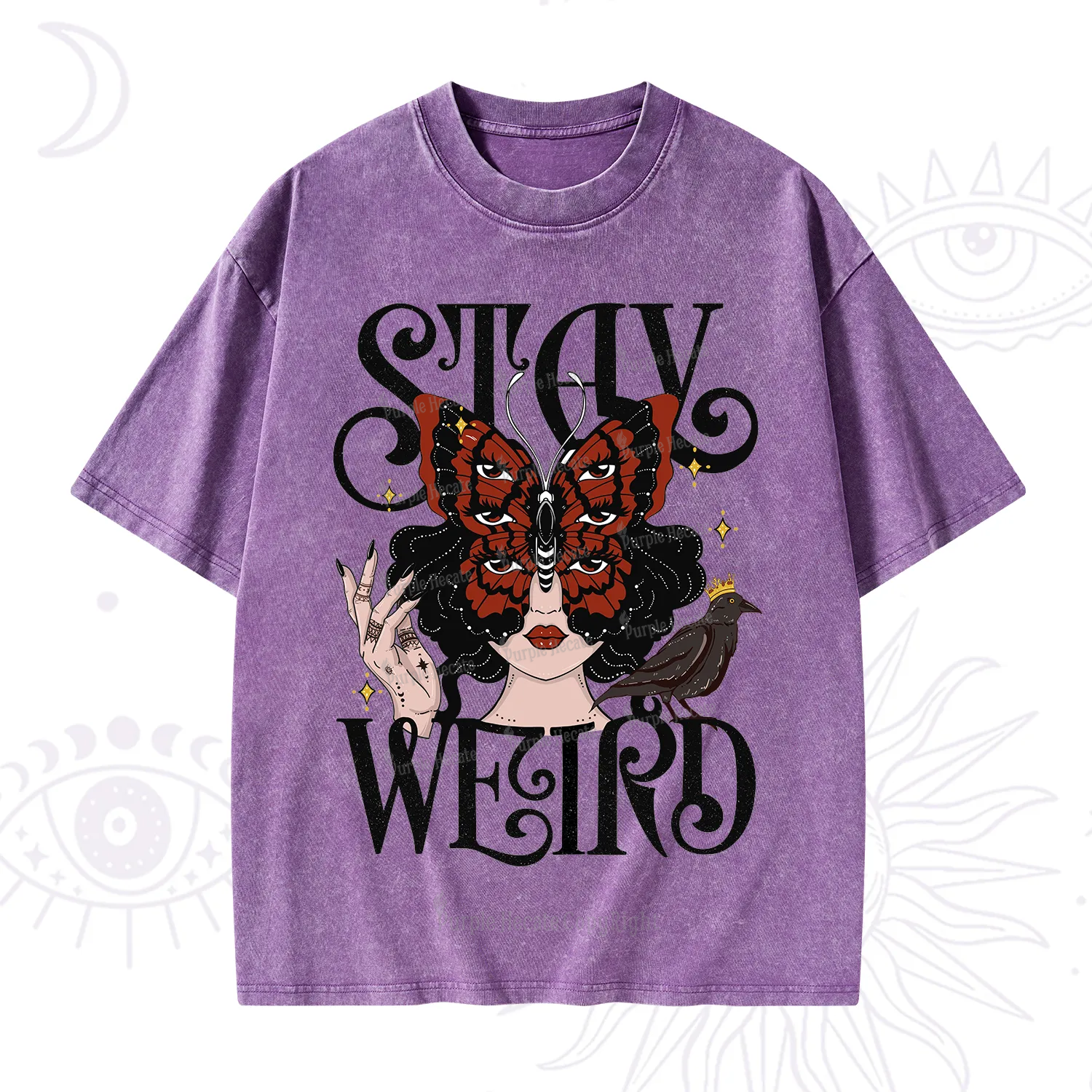 Purplehecate Stay Weird Gothic Butterfly Oracle Washed T-Shirt