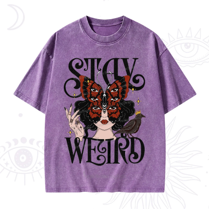 Purplehecate Stay Weird Gothic Butterfly Oracle Washed T-Shirt