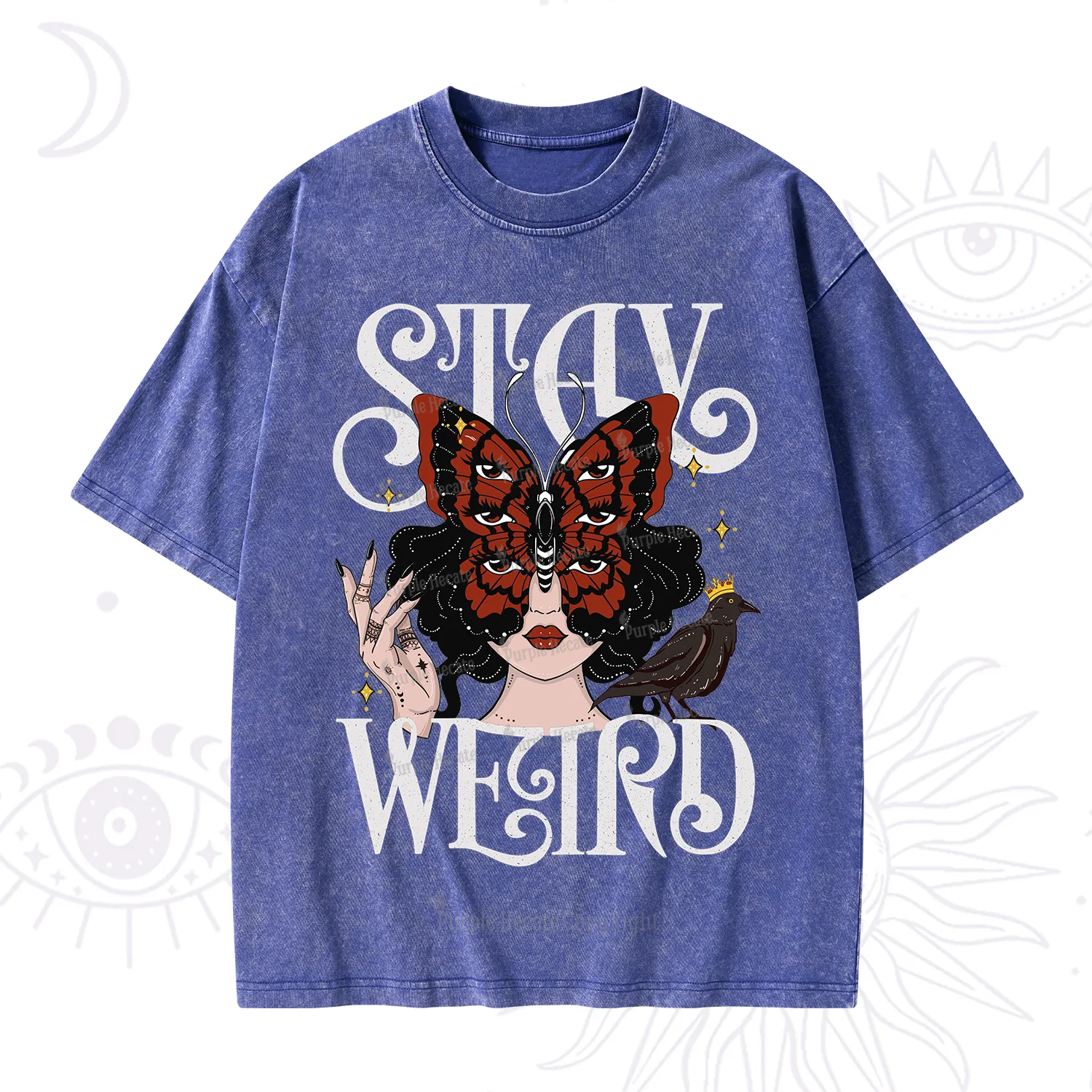 Purplehecate Stay Weird Gothic Butterfly Oracle Washed T-Shirt