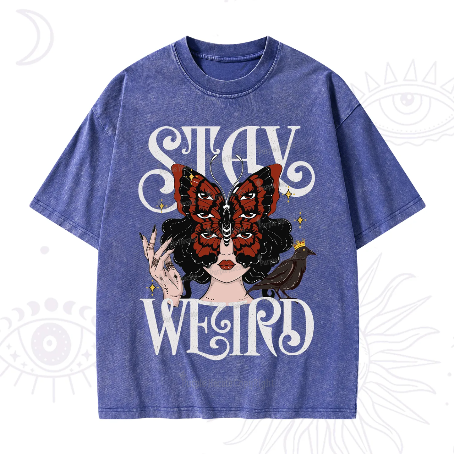 Purplehecate Stay Weird Gothic Butterfly Oracle Washed T-Shirt