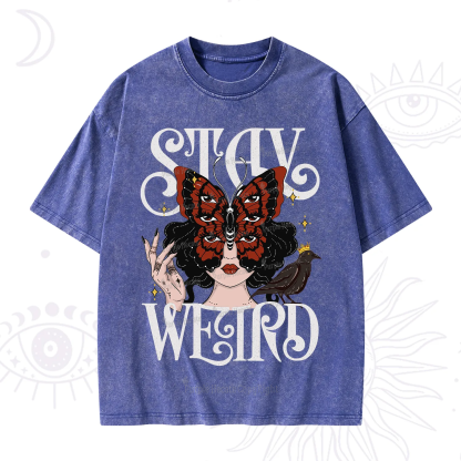 Purplehecate Stay Weird Gothic Butterfly Oracle Washed T-Shirt