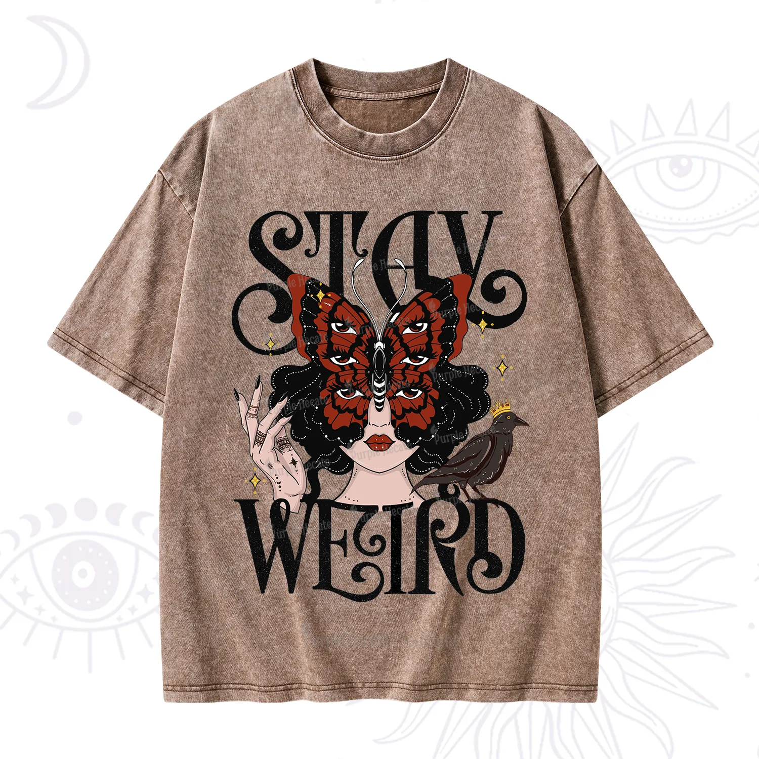 Purplehecate Stay Weird Gothic Butterfly Oracle Washed T-Shirt