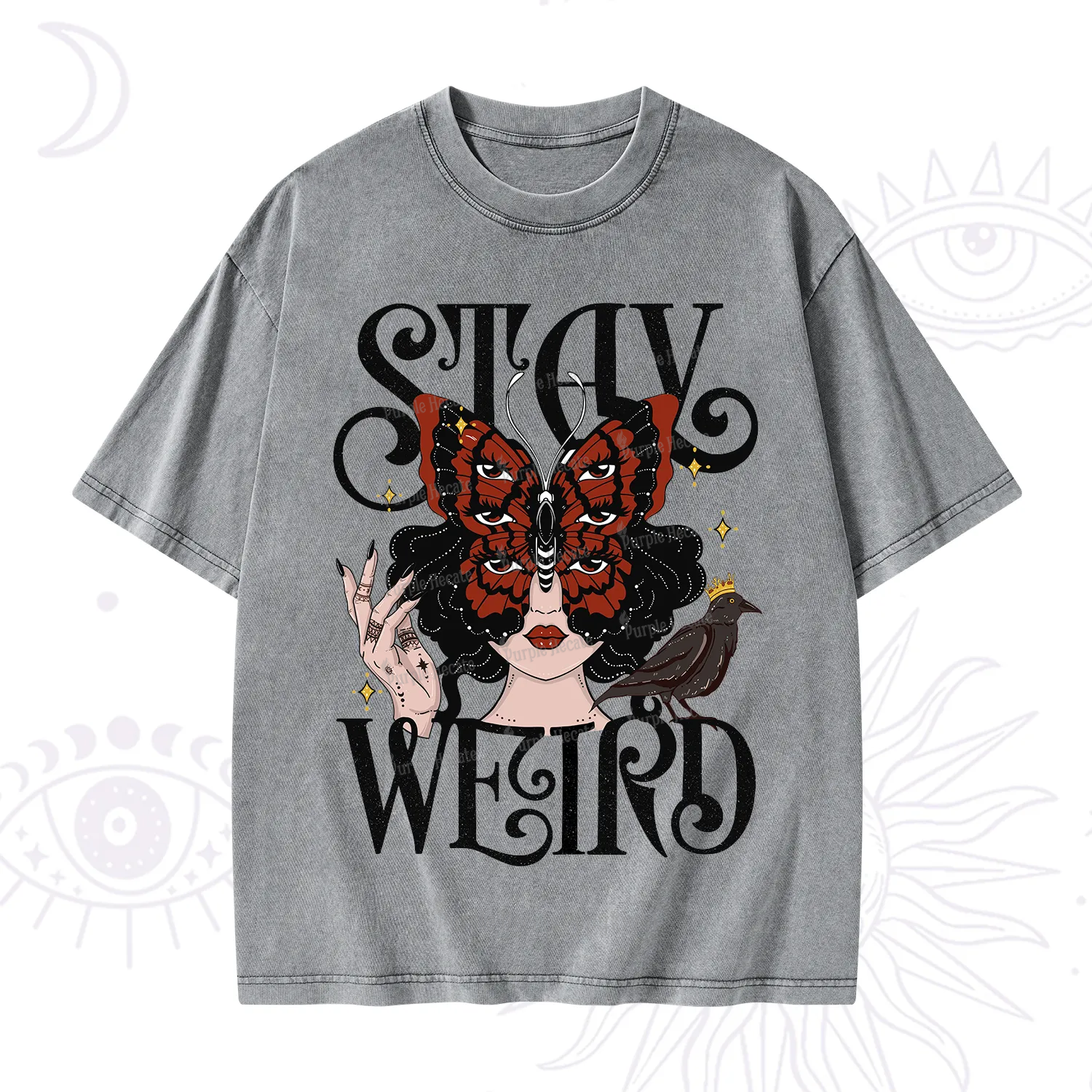 Purplehecate Stay Weird Gothic Butterfly Oracle Washed T-Shirt