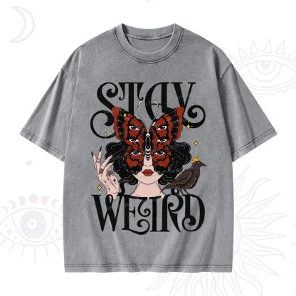 Purplehecate Stay Weird Gothic Butterfly Oracle Washed T-Shirt
