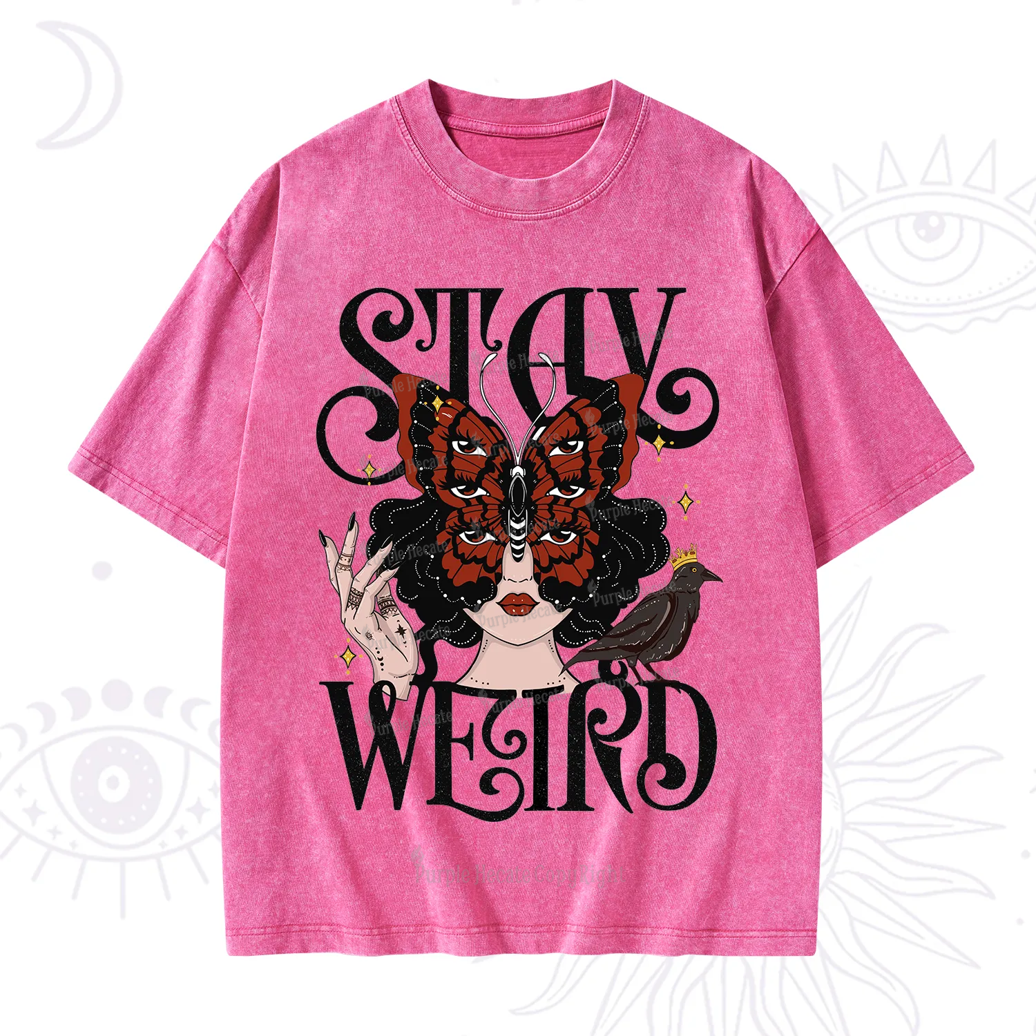 Purplehecate Stay Weird Gothic Butterfly Oracle Washed T-Shirt