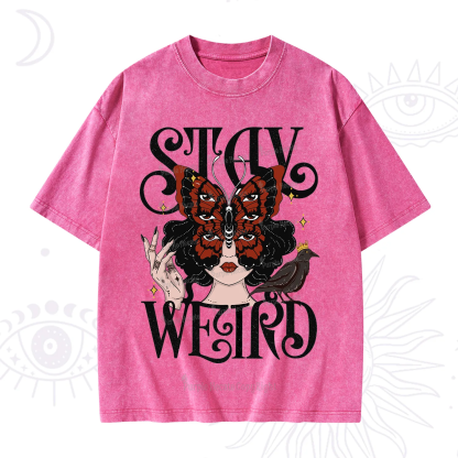 Purplehecate Stay Weird Gothic Butterfly Oracle Washed T-Shirt