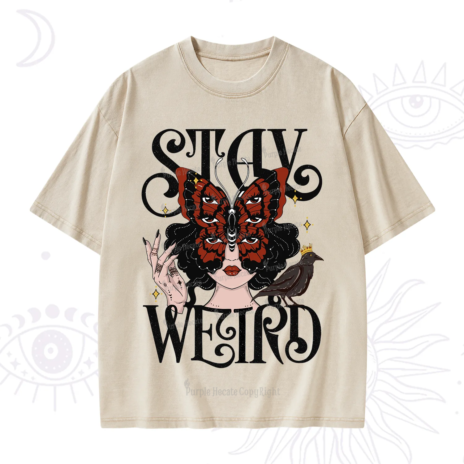 Purplehecate Stay Weird Gothic Butterfly Oracle Washed T-Shirt