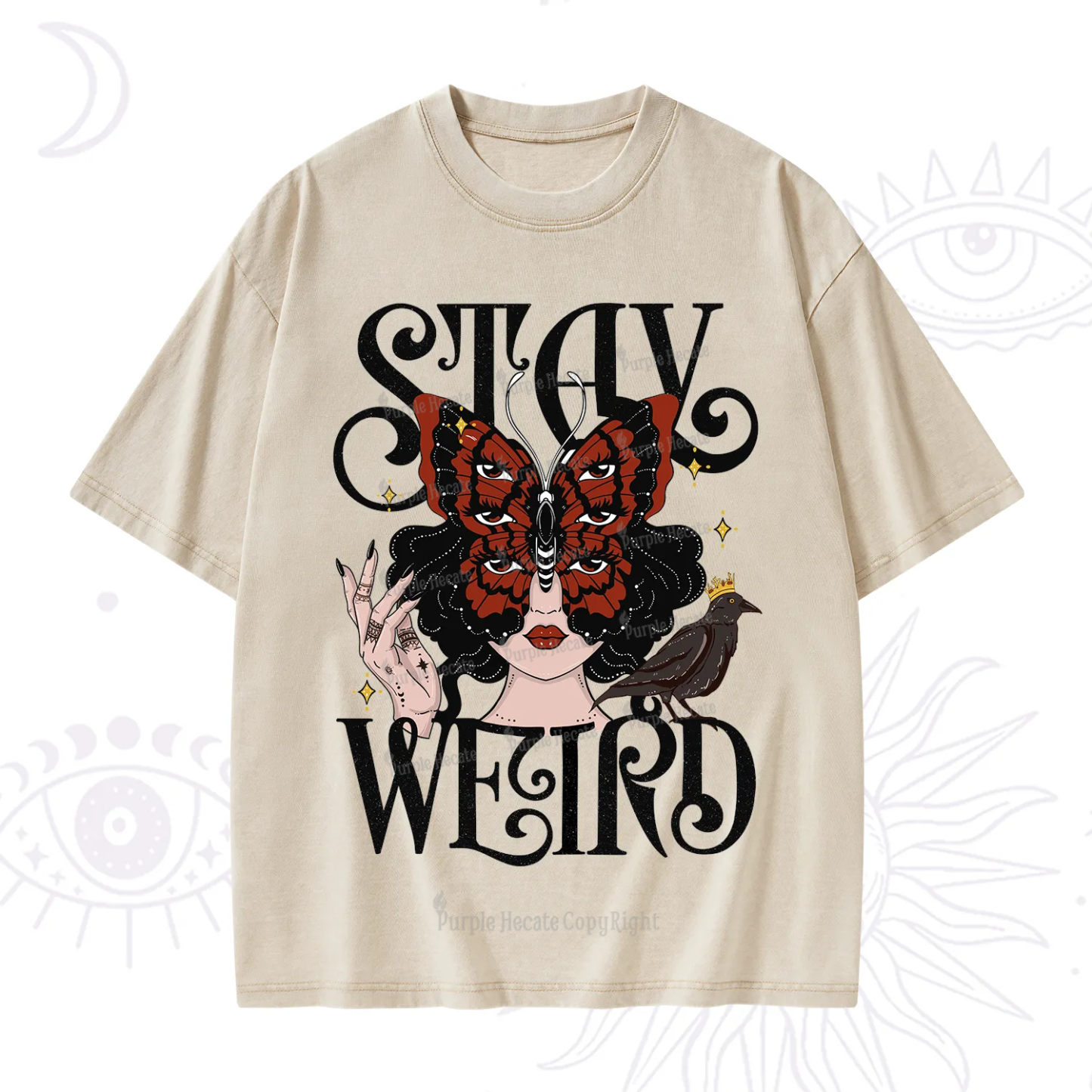 Purplehecate Stay Weird Gothic Butterfly Oracle Washed T-Shirt