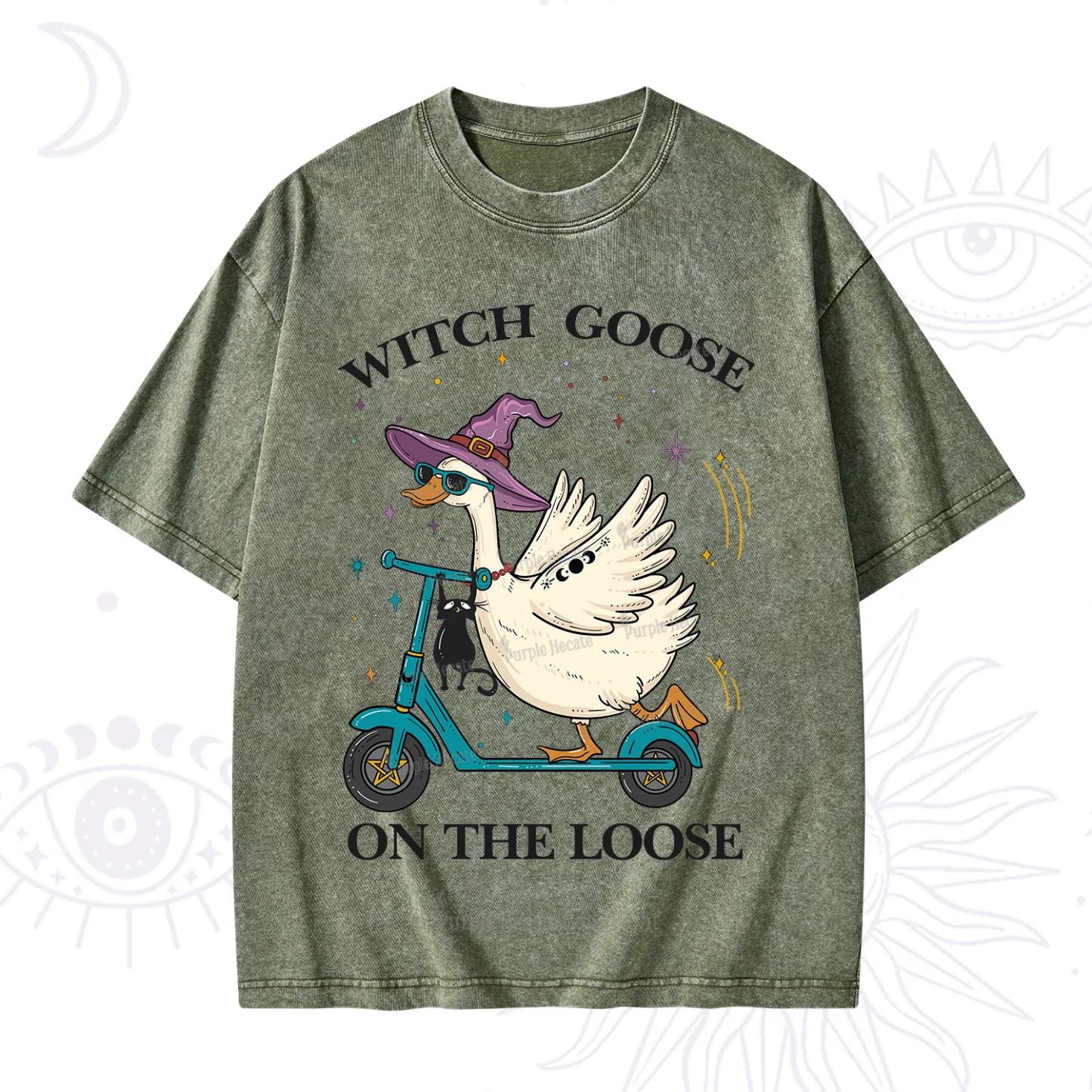 Purplehecate Witch Goose On The Loose Washed T-Shirt