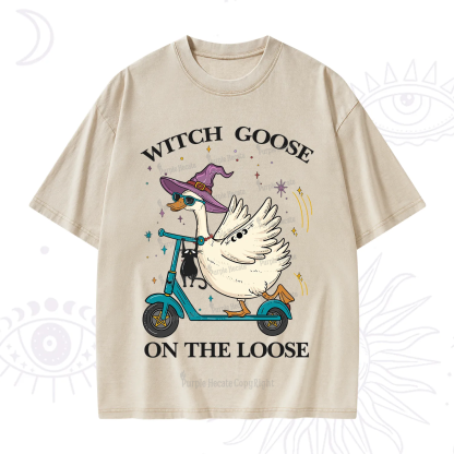 Purplehecate Witch Goose On The Loose Washed T-Shirt