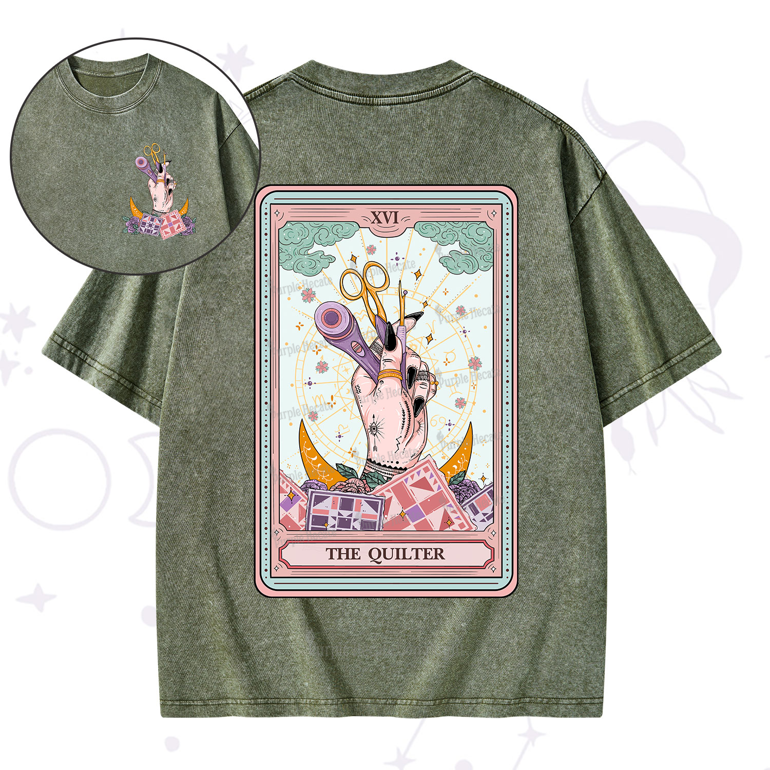 Purplehecate The Quilter Tarot Card Washed T-Shirt