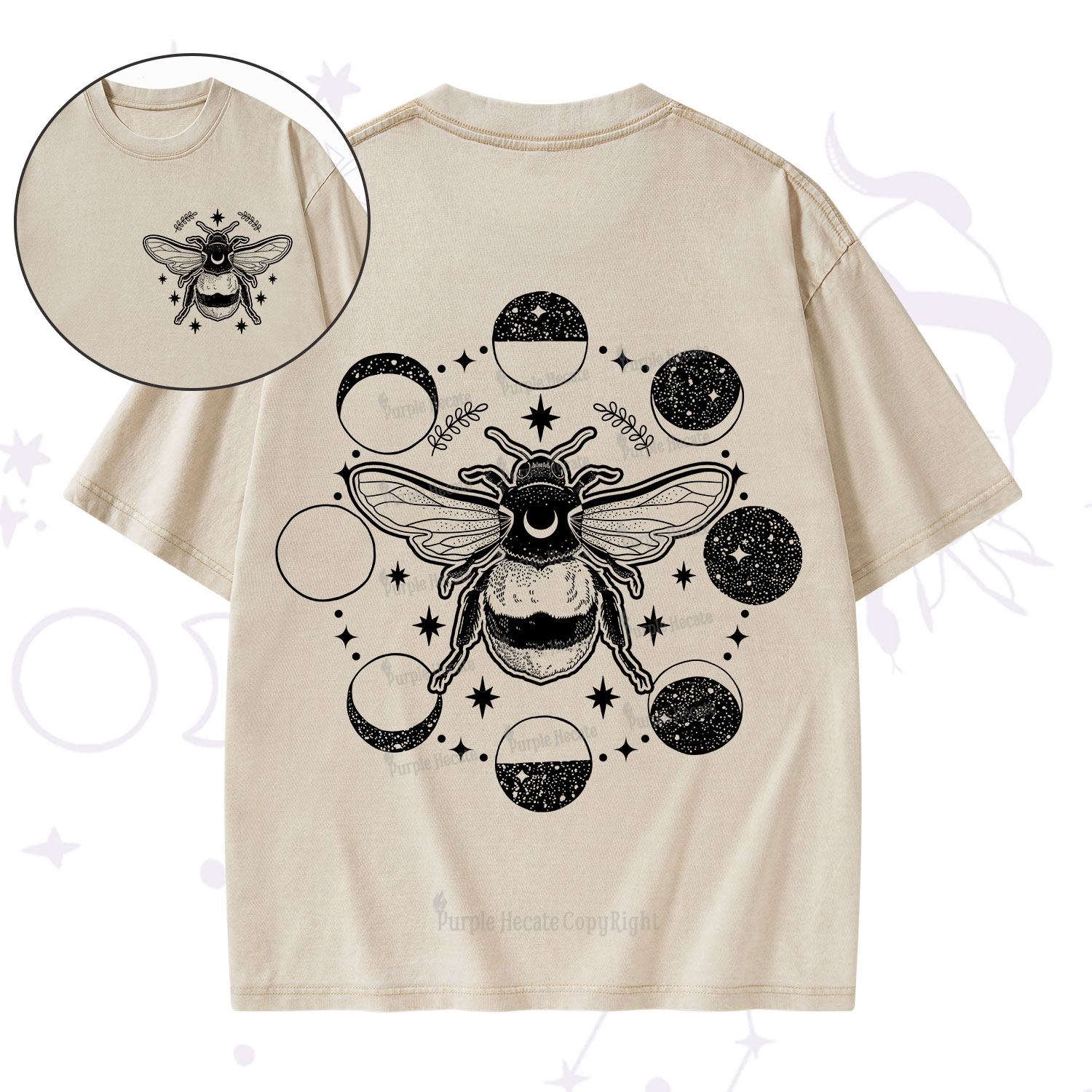 Purplehecate Moon Bee Washed T-Shirt