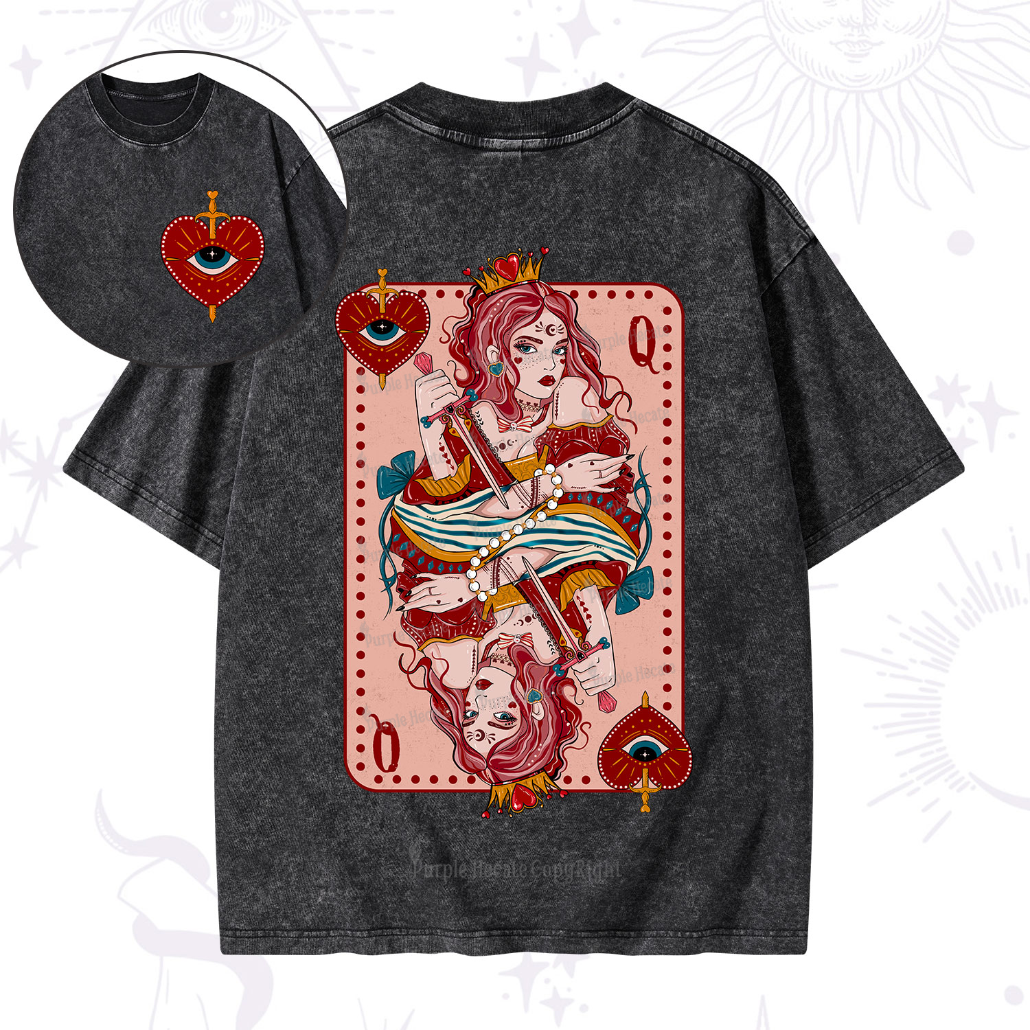 Purplehecate Queen of Hearts Washed T-Shirt