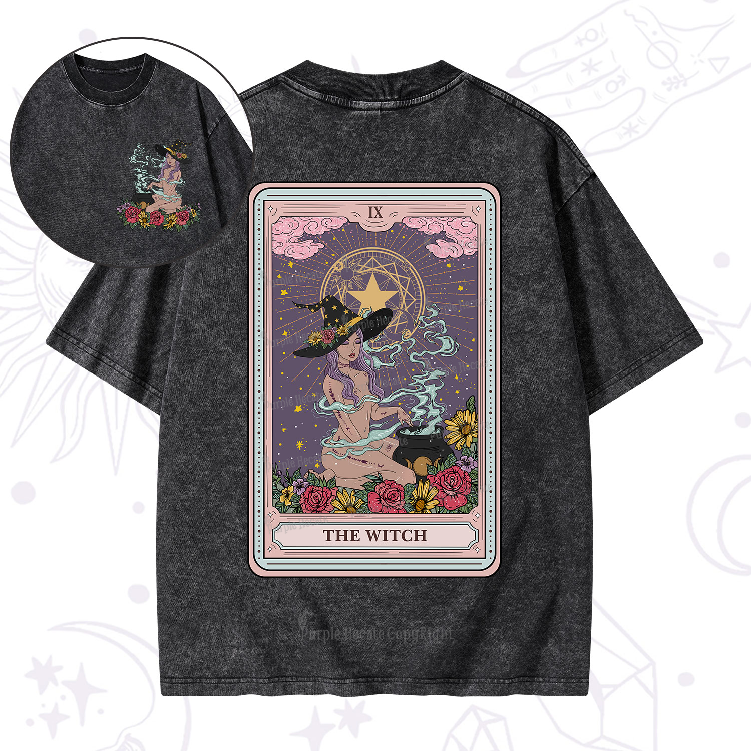Purplehecate The Witch Tarot Washed T-Shirt